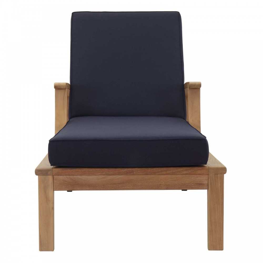 Marina Outdoor Patio Teak Single Chaise, Natural Navy