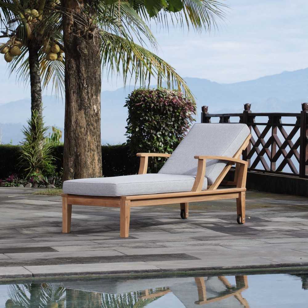 Marina Outdoor Patio Teak Single Chaise, Natural Gray