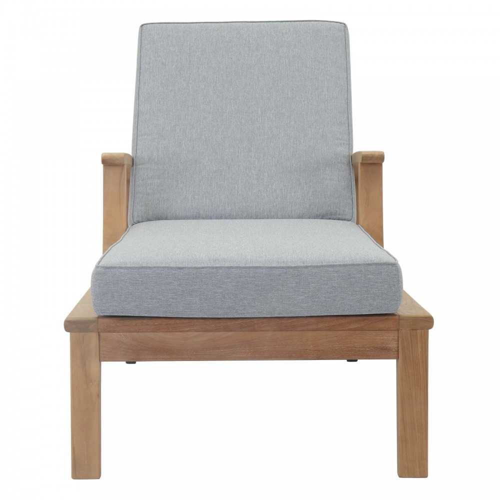 Marina Outdoor Patio Teak Single Chaise, Natural Gray
