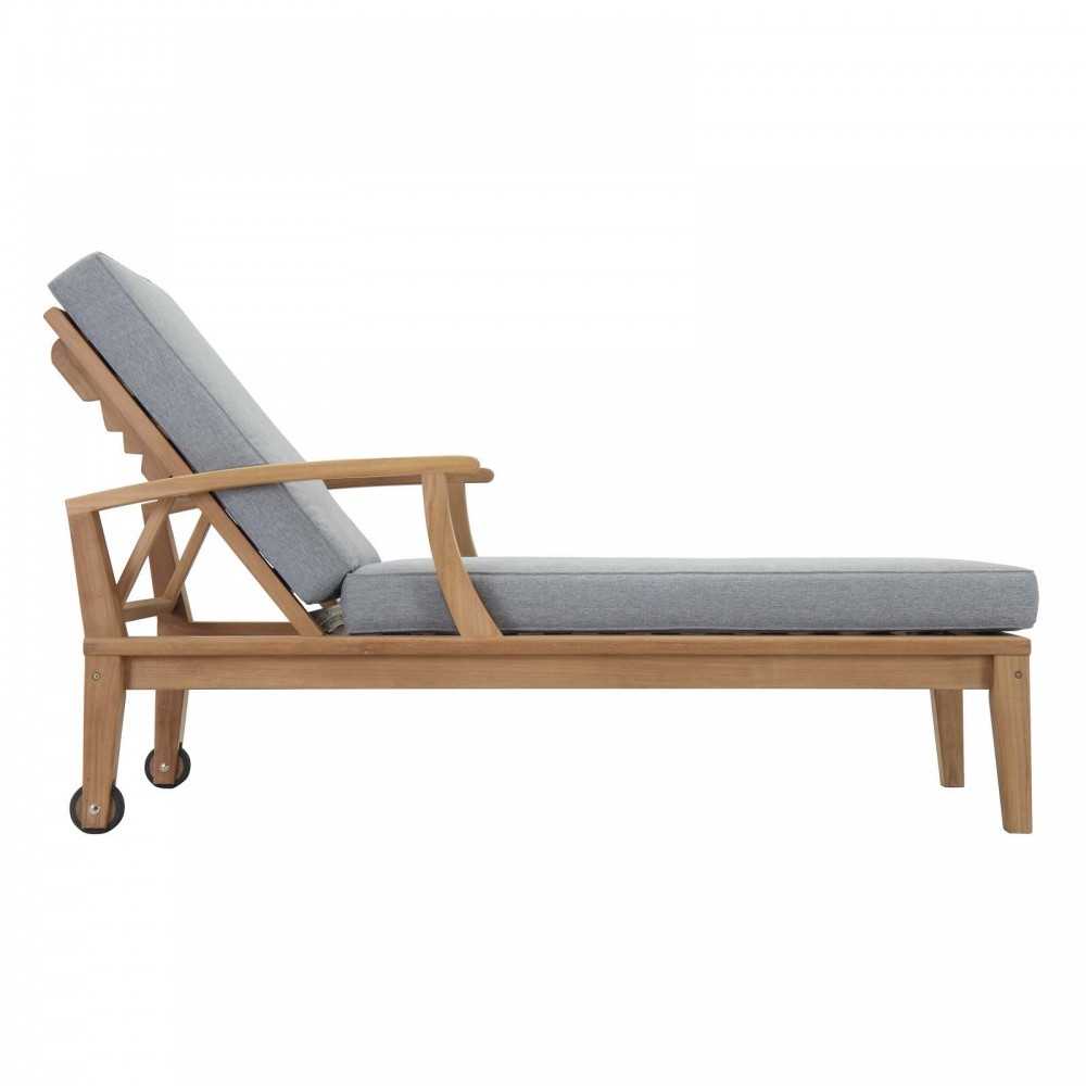 Marina Outdoor Patio Teak Single Chaise, Natural Gray