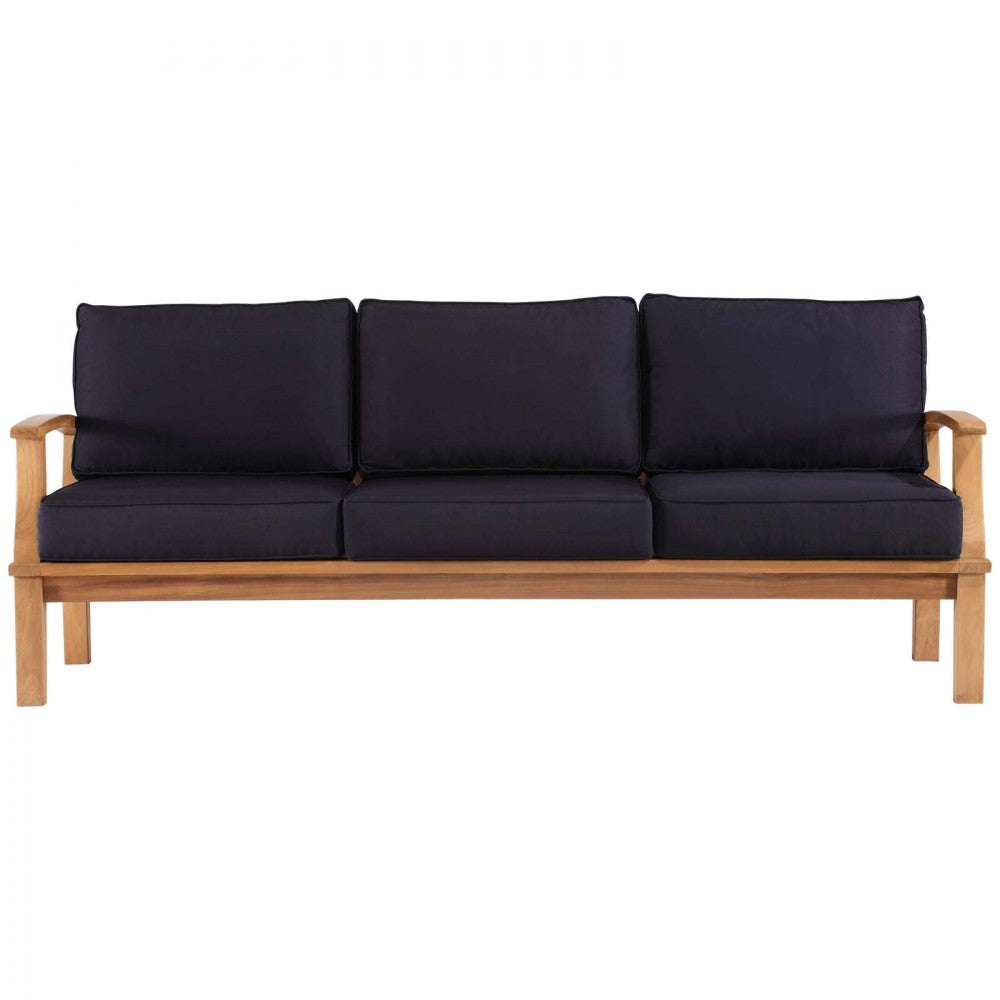 Marina Outdoor Patio Teak Sofa, Natural Navy