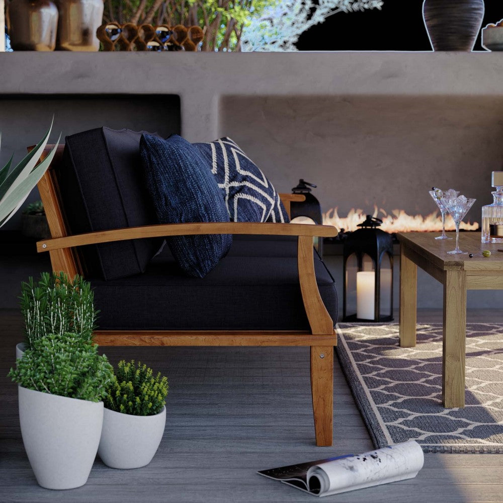 Marina Outdoor Patio Teak Sofa, Natural Navy