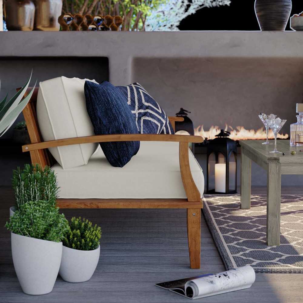 Marina Outdoor Patio Teak Sofa, Natural White