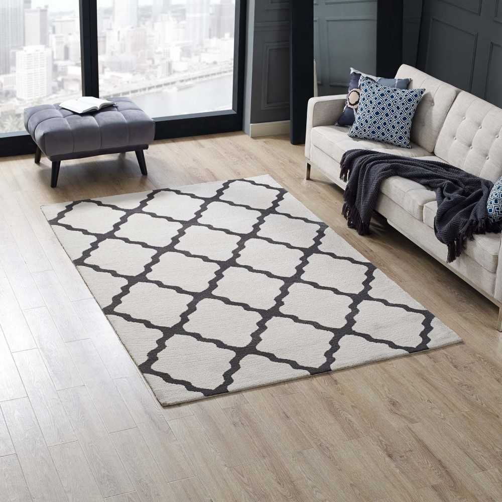 Marja Moroccan Trellis 5x8 Area Rug, Ivory and Charcoal