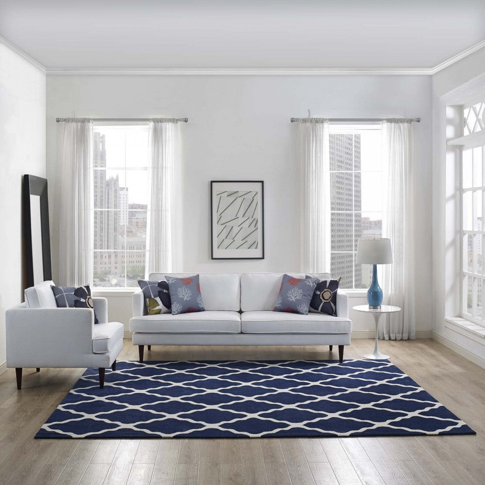Marja Moroccan Trellis 8x10 Area Rug, Navy and Ivory