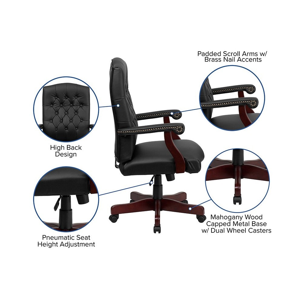Martha Washington Black LeatherSoft Executive Swivel Office Chair with Arms