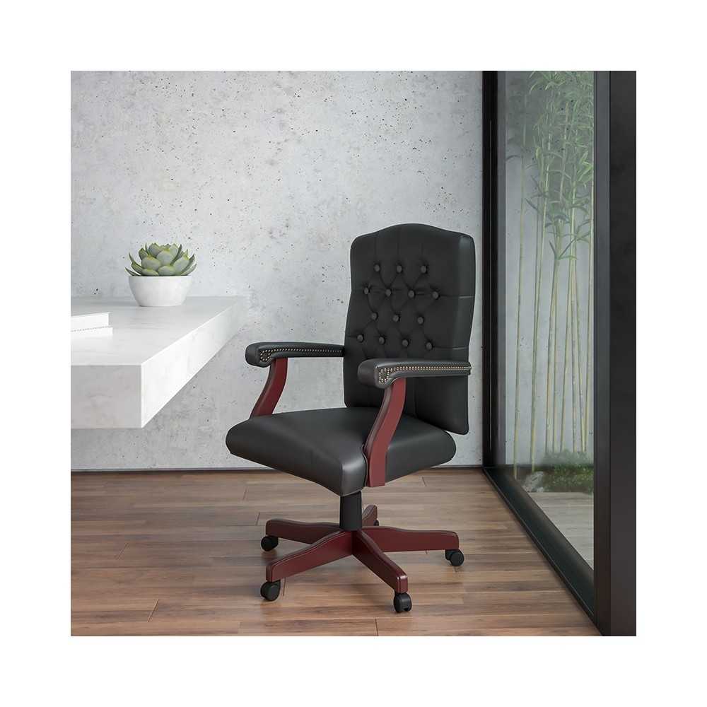 Martha Washington Black LeatherSoft Executive Swivel Office Chair with Arms