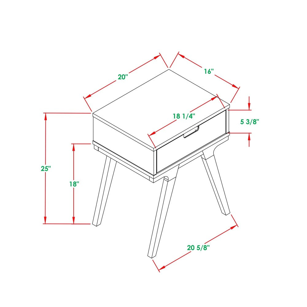 Mateo 1 Drawer Modern Side Table - Caramel
