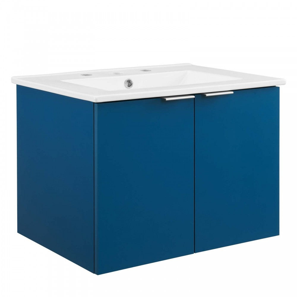 Maybelle 24" Wall-Mount Bathroom Vanity, Navy White