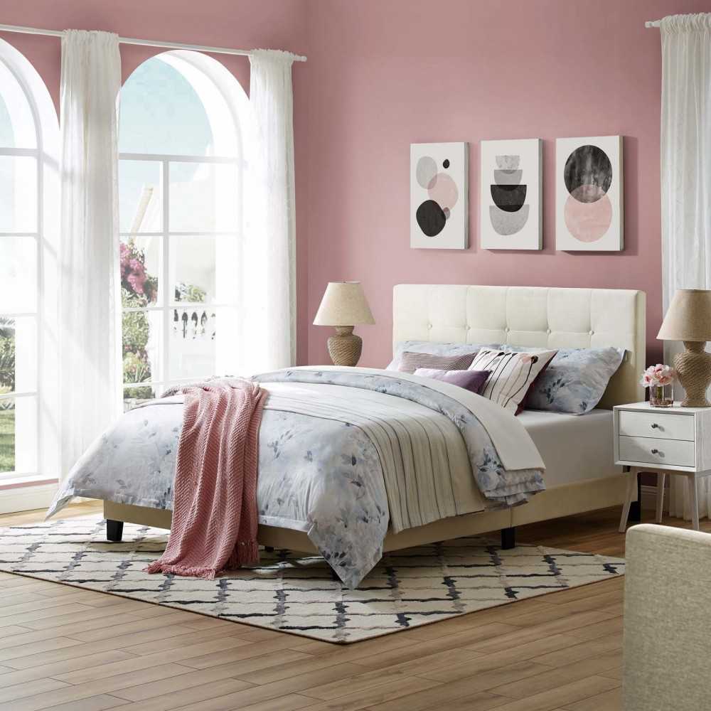 Melanie Full Tufted Button Upholstered Performance Velvet Platform Bed, Ivory