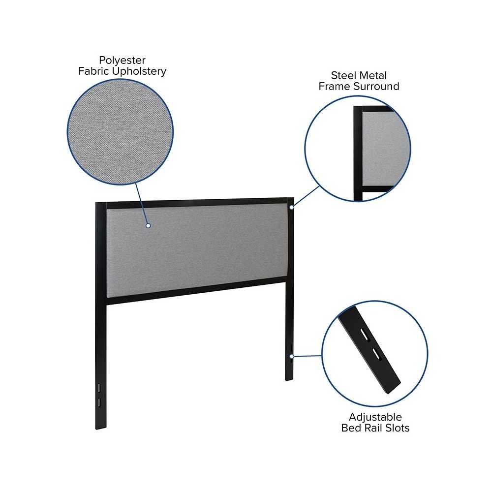Melbourne Metal Upholstered Full Size Headboard in Light Gray Fabric