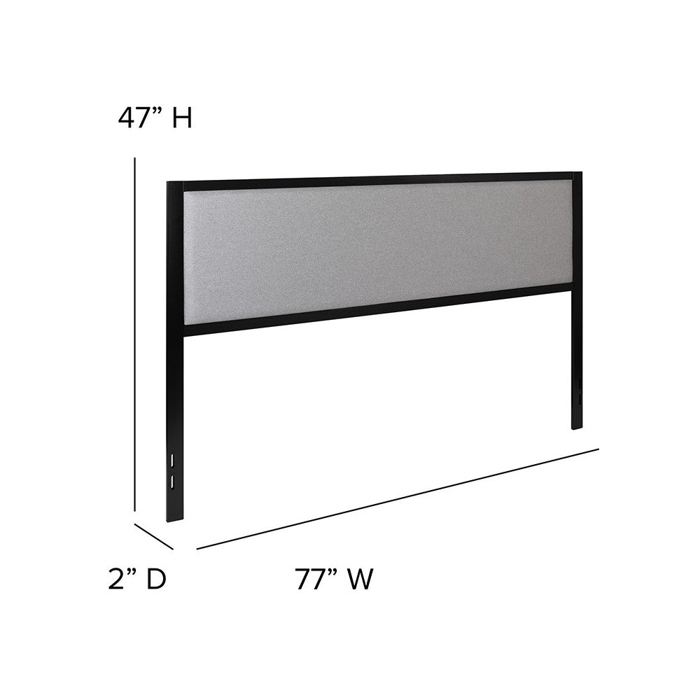 Melbourne Metal Upholstered King Size Headboard in Light Gray Fabric