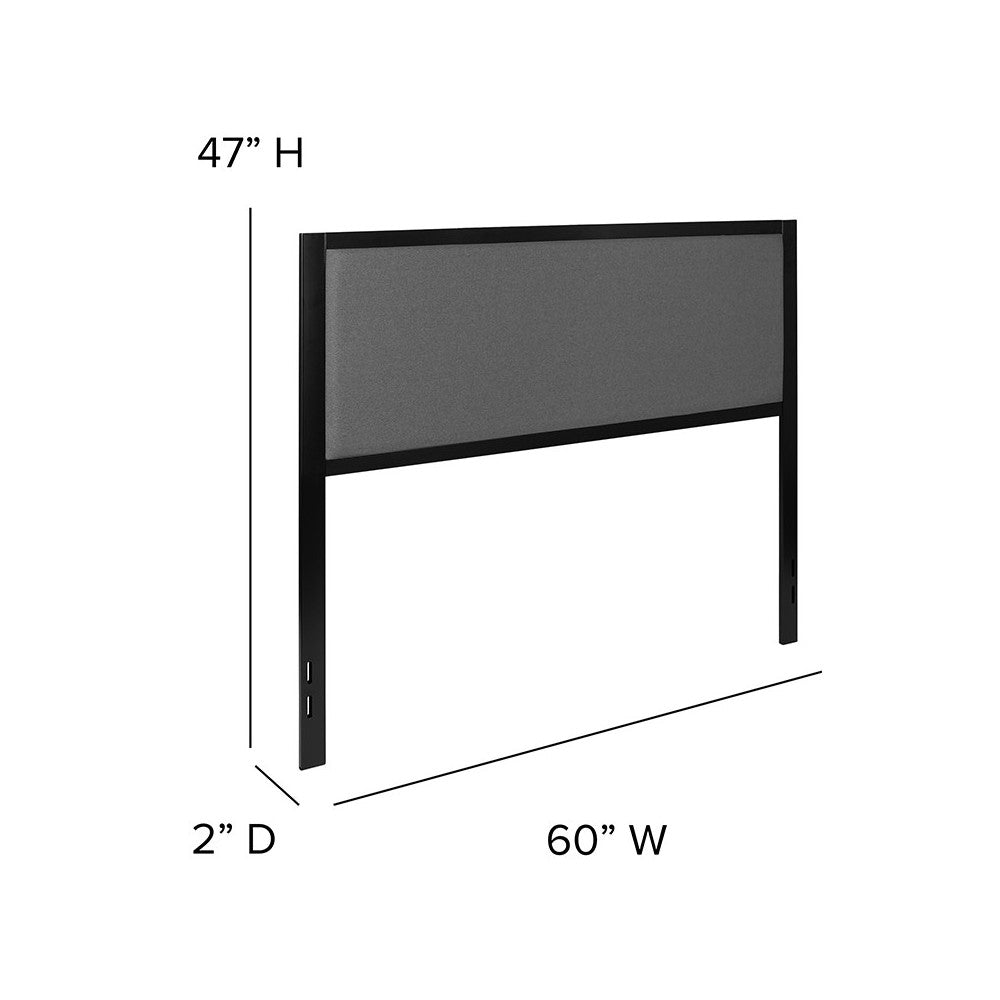 Melbourne Metal Upholstered Queen Size Headboard in Dark Gray Fabric
