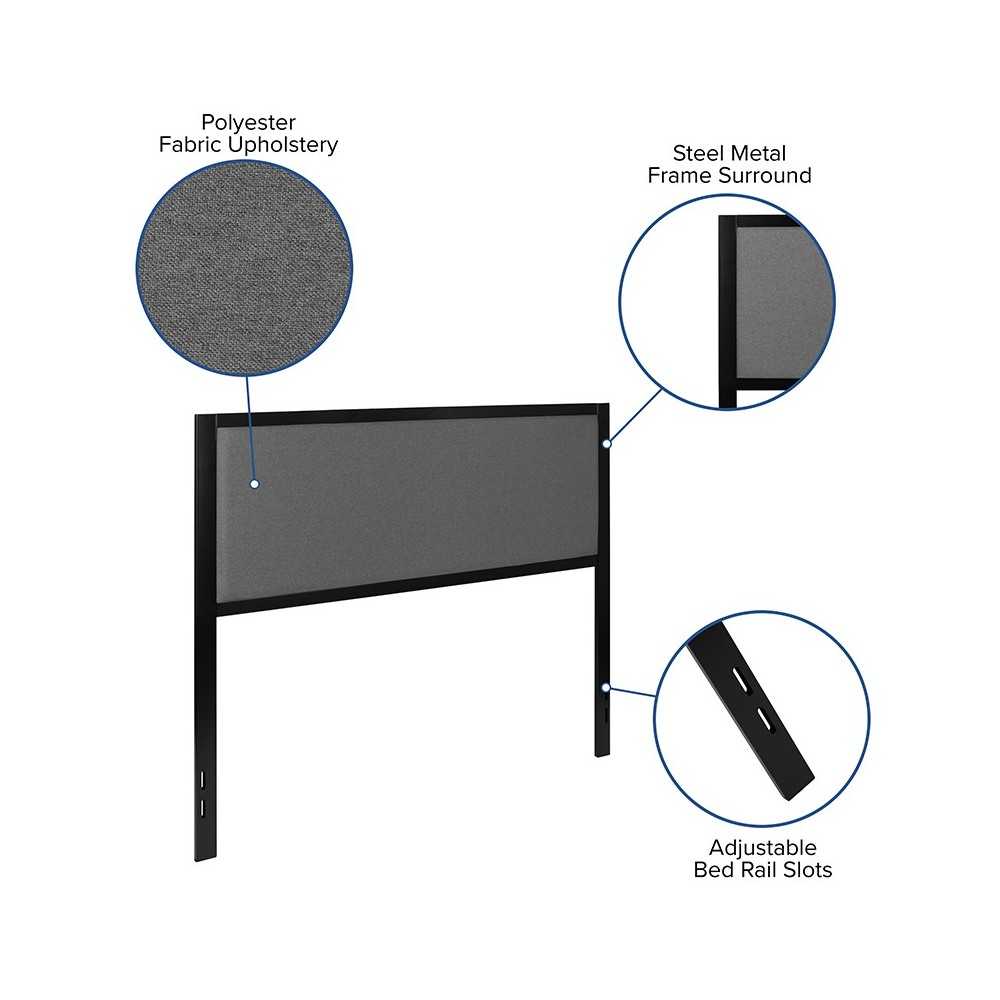 Melbourne Metal Upholstered Queen Size Headboard in Dark Gray Fabric