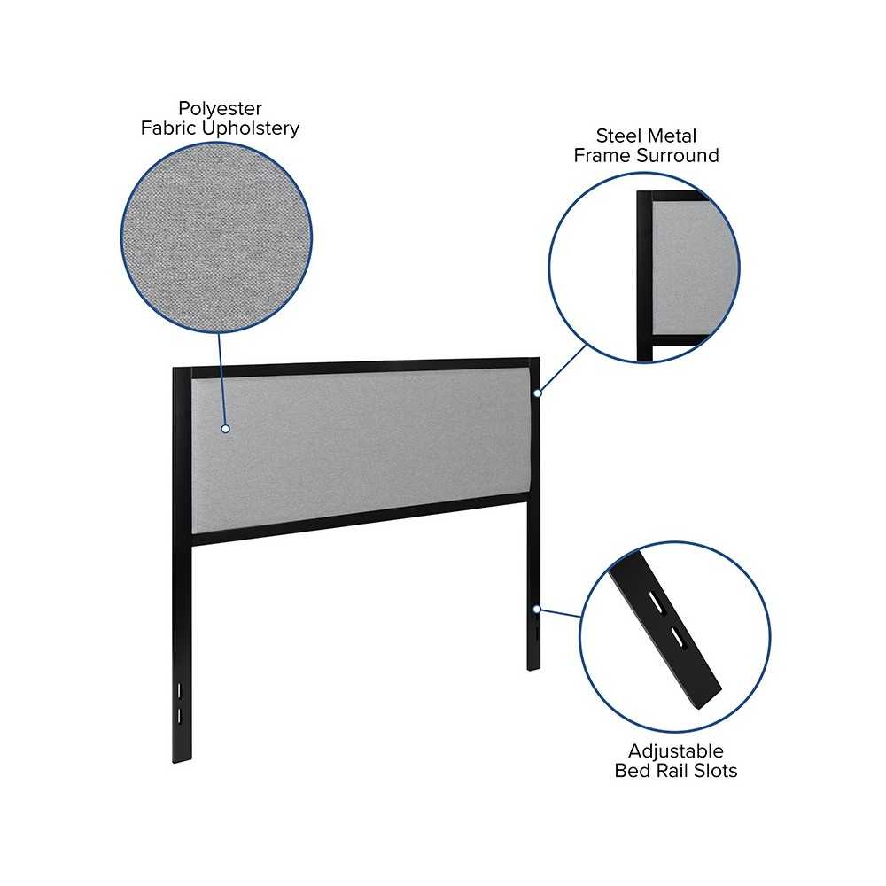 Melbourne Metal Upholstered Queen Size Headboard in Light Gray Fabric