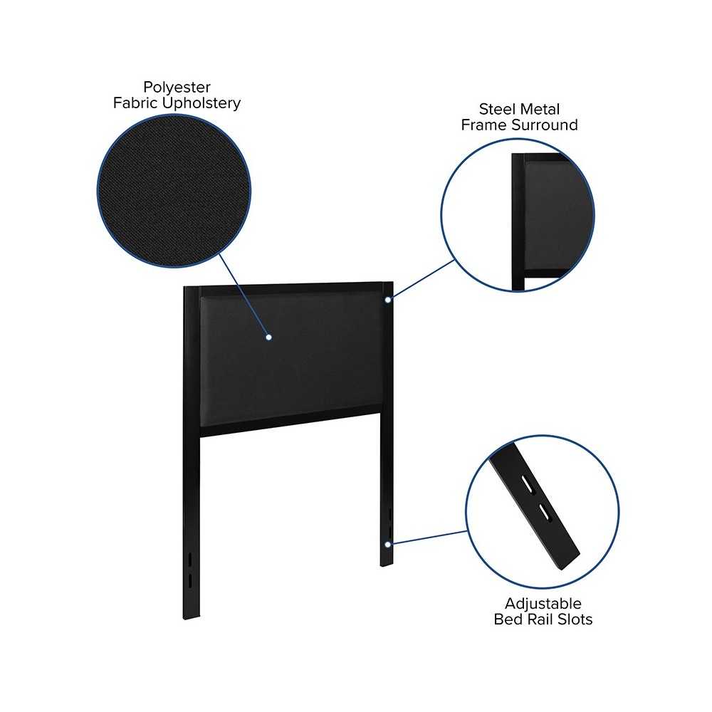 Melbourne Metal Upholstered Twin Size Headboard in Black Fabric
