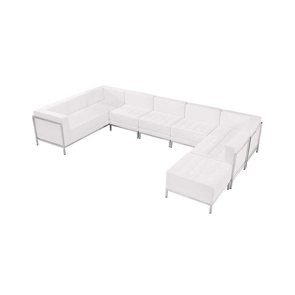 Melrose White LeatherSoft U-Shape Sectional Configuration, 7 Pieces