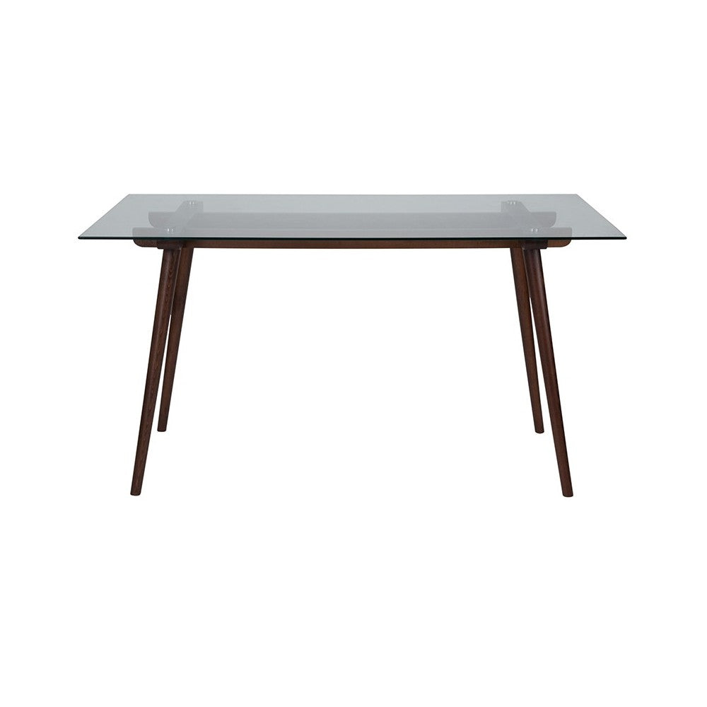 Meriden 31.5" x 55" Rectangular Solid Walnut Wood Table with Clear Glass Top