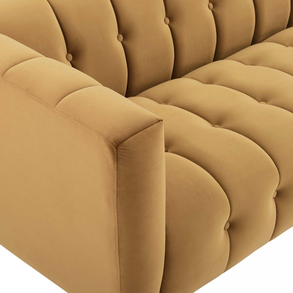Mesmer Channel Tufted Button Performance Velvet Sofa, Cognac