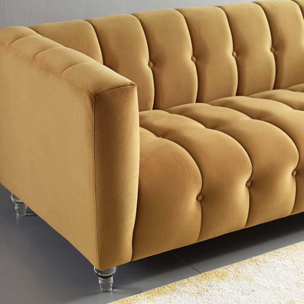 Mesmer Channel Tufted Button Performance Velvet Sofa, Cognac