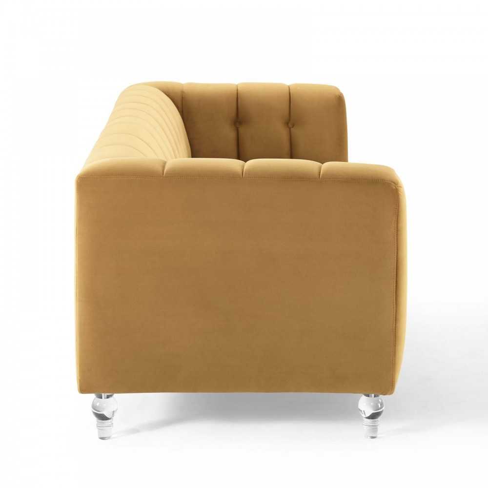 Mesmer Channel Tufted Button Performance Velvet Sofa, Cognac