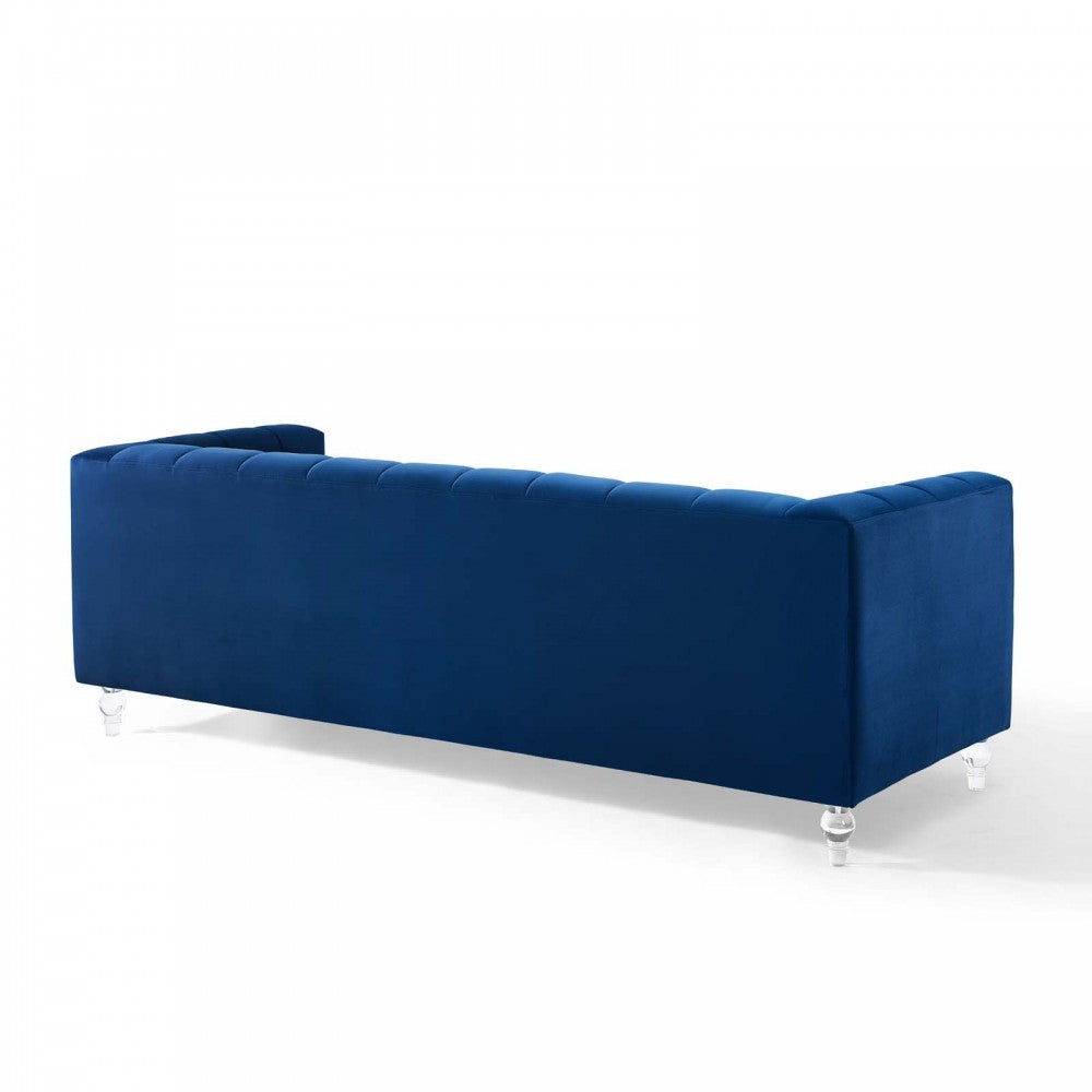 Mesmer Channel Tufted Button Performance Velvet Sofa, Navy