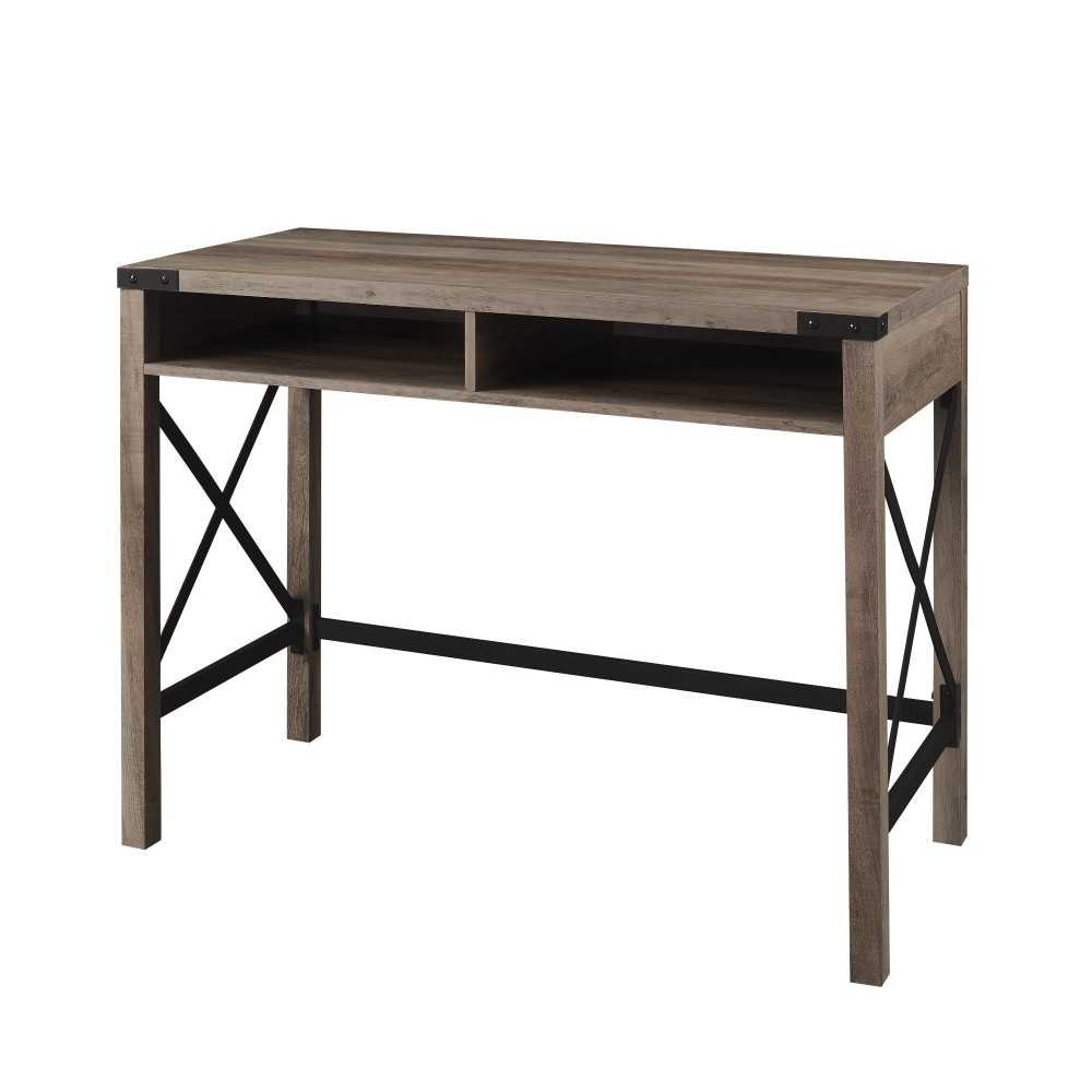 Metal X 42" Farmhouse Metal and Wood Desk - Gray Wash