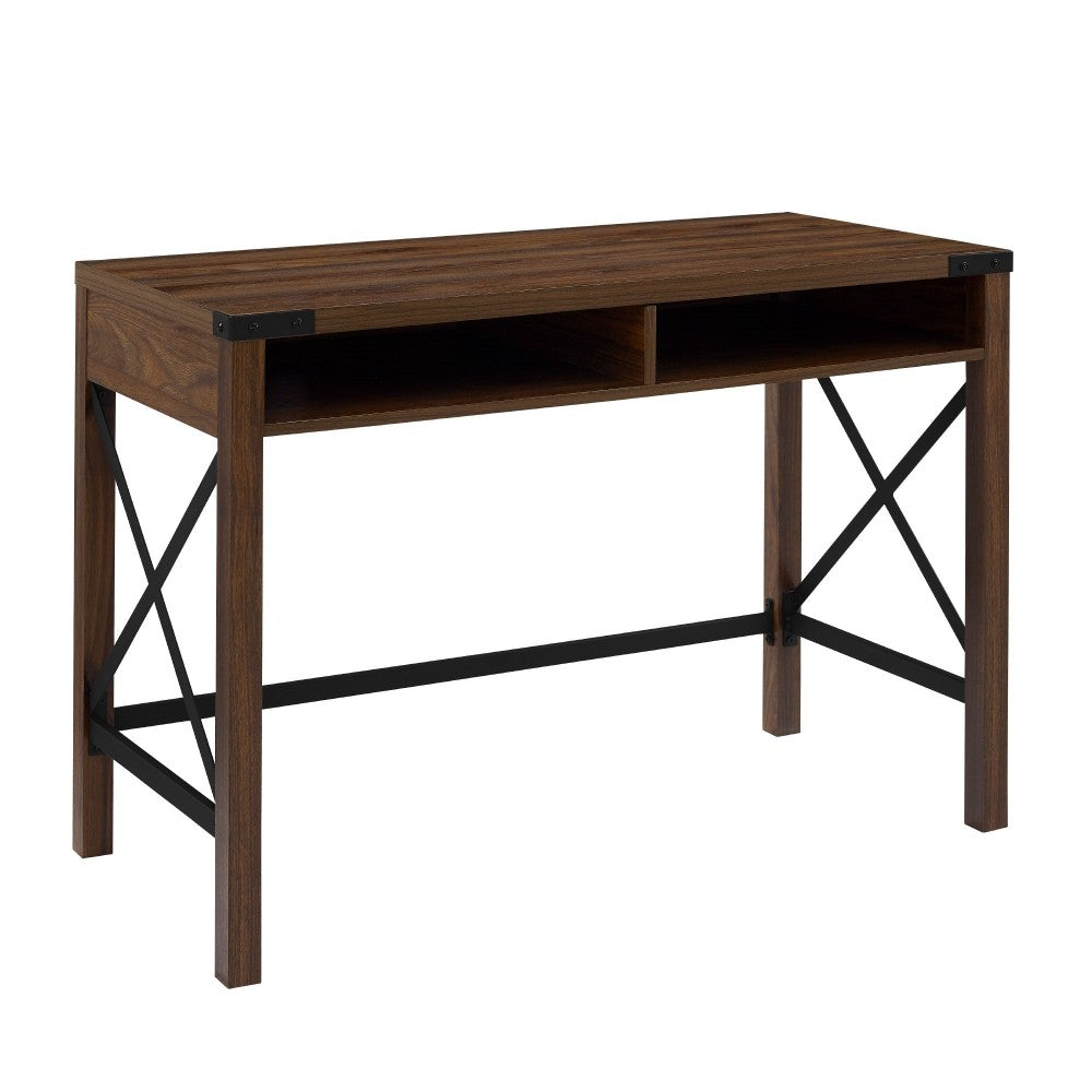 Metal X 42" Farmhouse Metal and Wood Desk - Dark Walnut