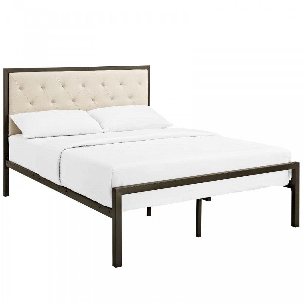 Mia Full Fabric Bed, Brown Beige