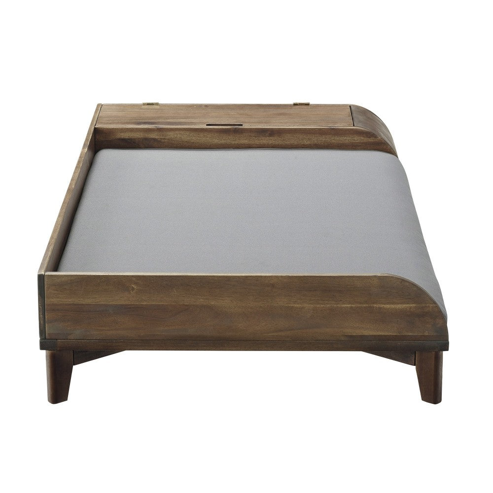 Mia Solid Wood Storage Pet Bed with Cushion - Large - Dark Brown/Gray
