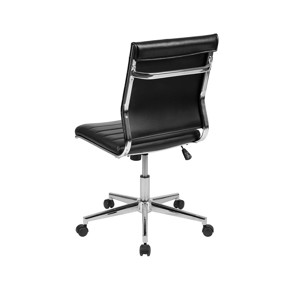 Mid-Back Armless Black LeatherSoft Contemporary Ribbed Executive Swivel Office Chair