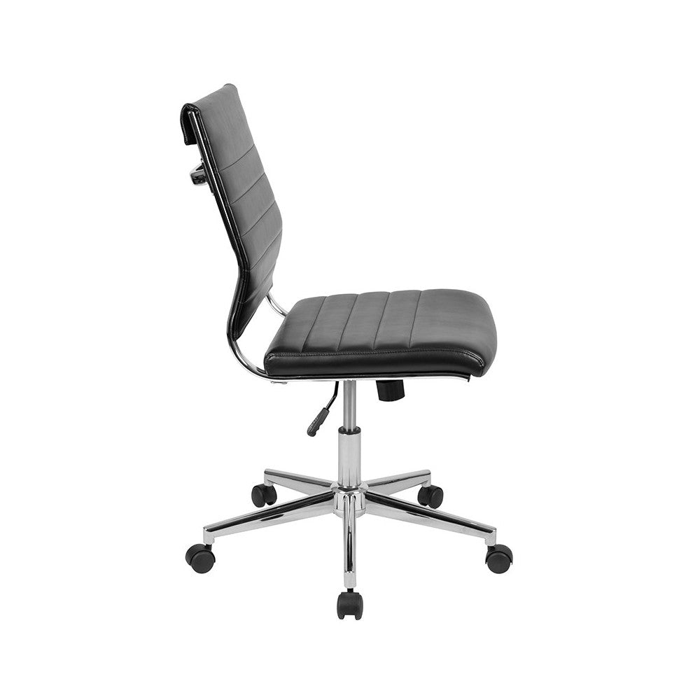 Mid-Back Armless Black LeatherSoft Contemporary Ribbed Executive Swivel Office Chair