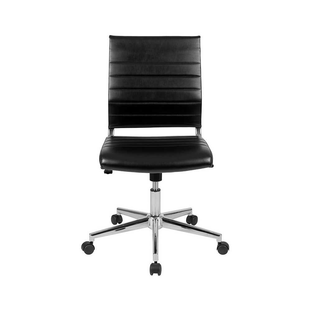 Mid-Back Armless Black LeatherSoft Contemporary Ribbed Executive Swivel Office Chair
