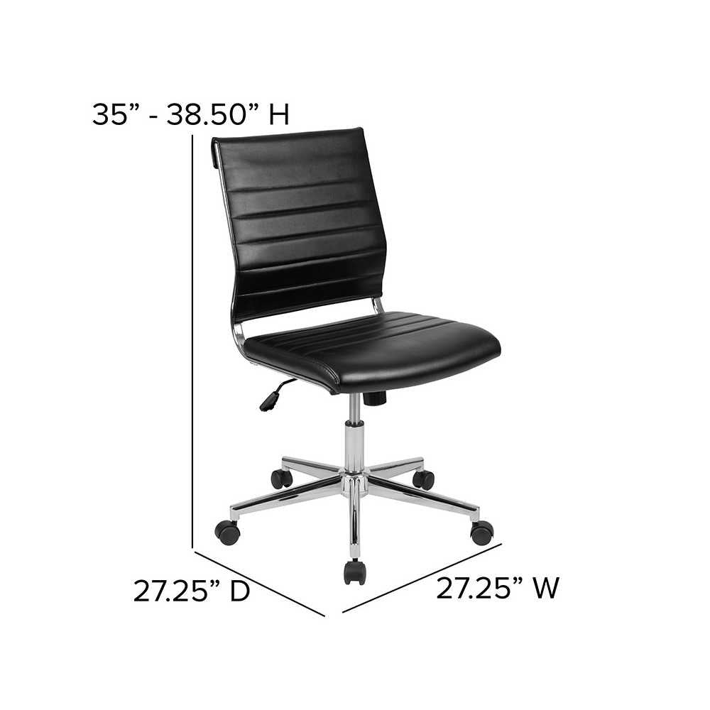 Mid-Back Armless Black LeatherSoft Contemporary Ribbed Executive Swivel Office Chair