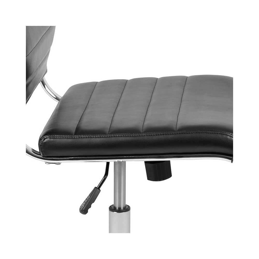 Mid-Back Armless Black LeatherSoft Contemporary Ribbed Executive Swivel Office Chair