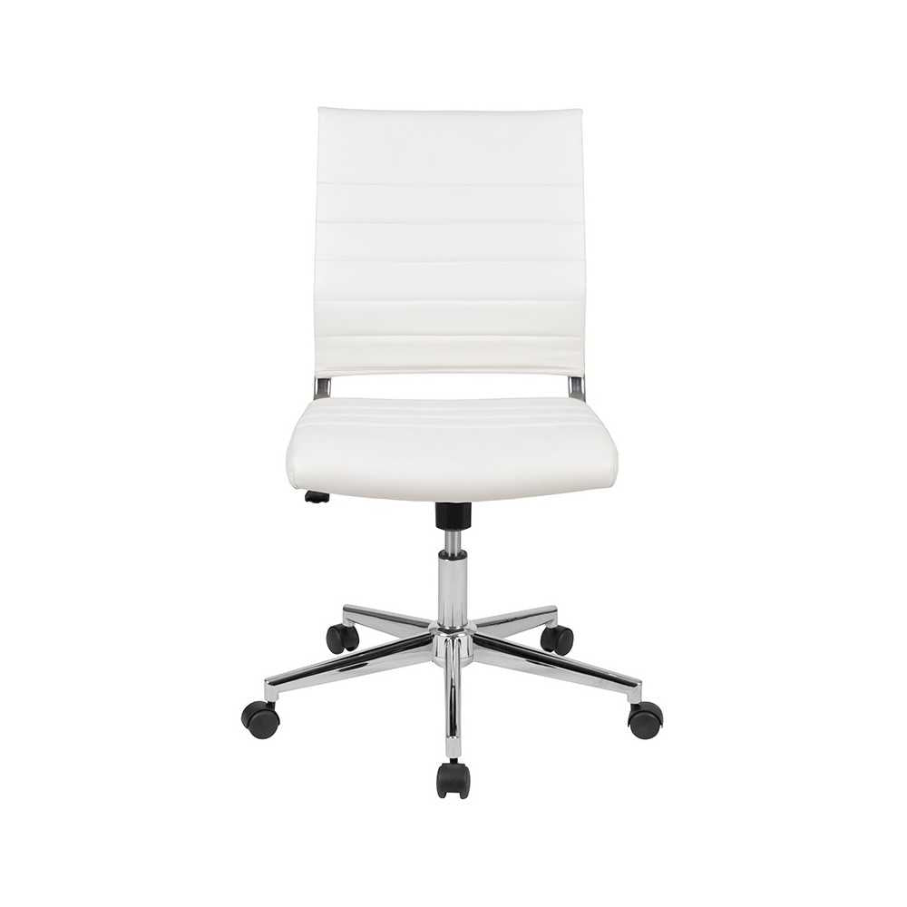 Mid-Back Armless White LeatherSoft Contemporary Ribbed Executive Swivel Office Chair