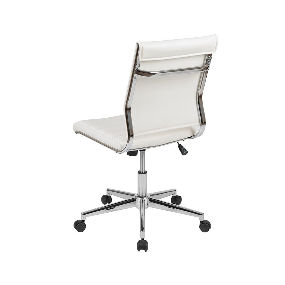 Mid-Back Armless White LeatherSoft Contemporary Ribbed Executive Swivel Office Chair