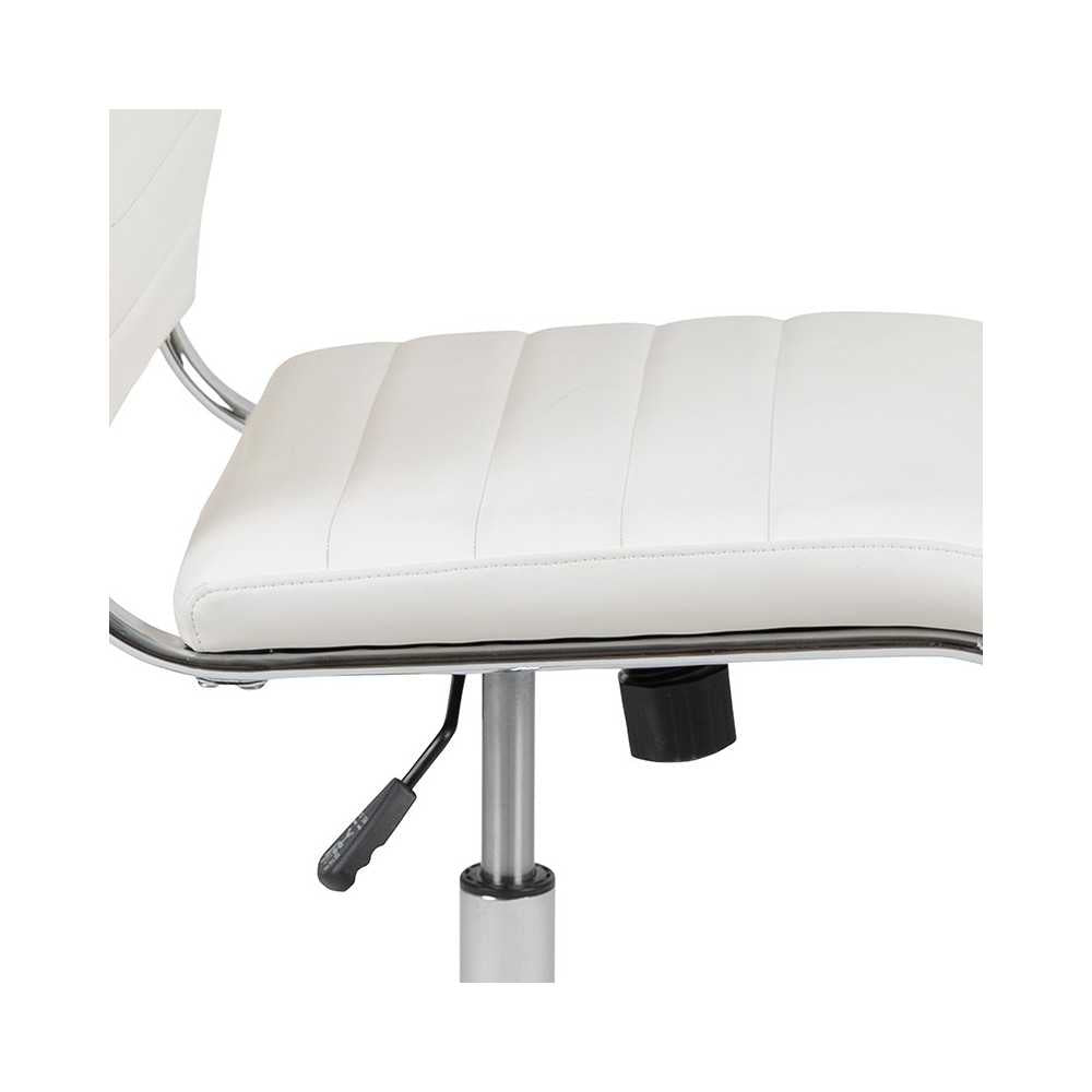 Mid-Back Armless White LeatherSoft Contemporary Ribbed Executive Swivel Office Chair