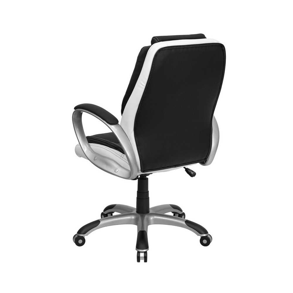 Mid-Back Black and White LeatherSoft Executive Swivel Office Chair with Arms