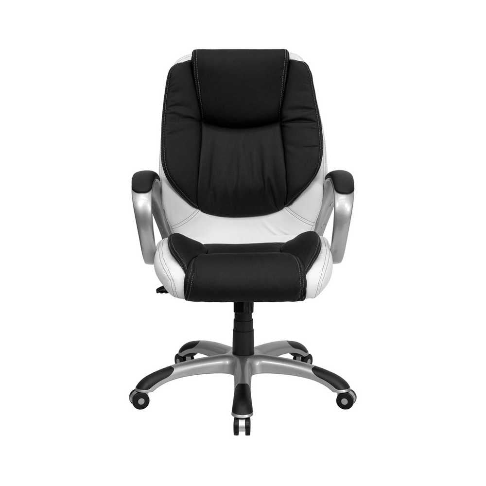 Mid-Back Black and White LeatherSoft Executive Swivel Office Chair with Arms