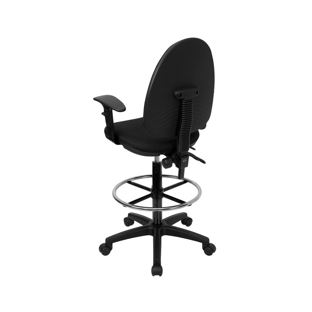 Mid-Back Black Fabric Multifunction Ergonomic Drafting Chair with Adjustable Lumbar Support and Adjustable Arms