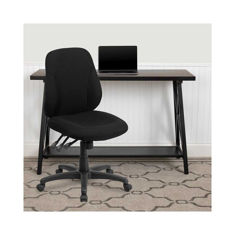 Mid-Back Black Fabric Multifunction Swivel Ergonomic Task Office Chair