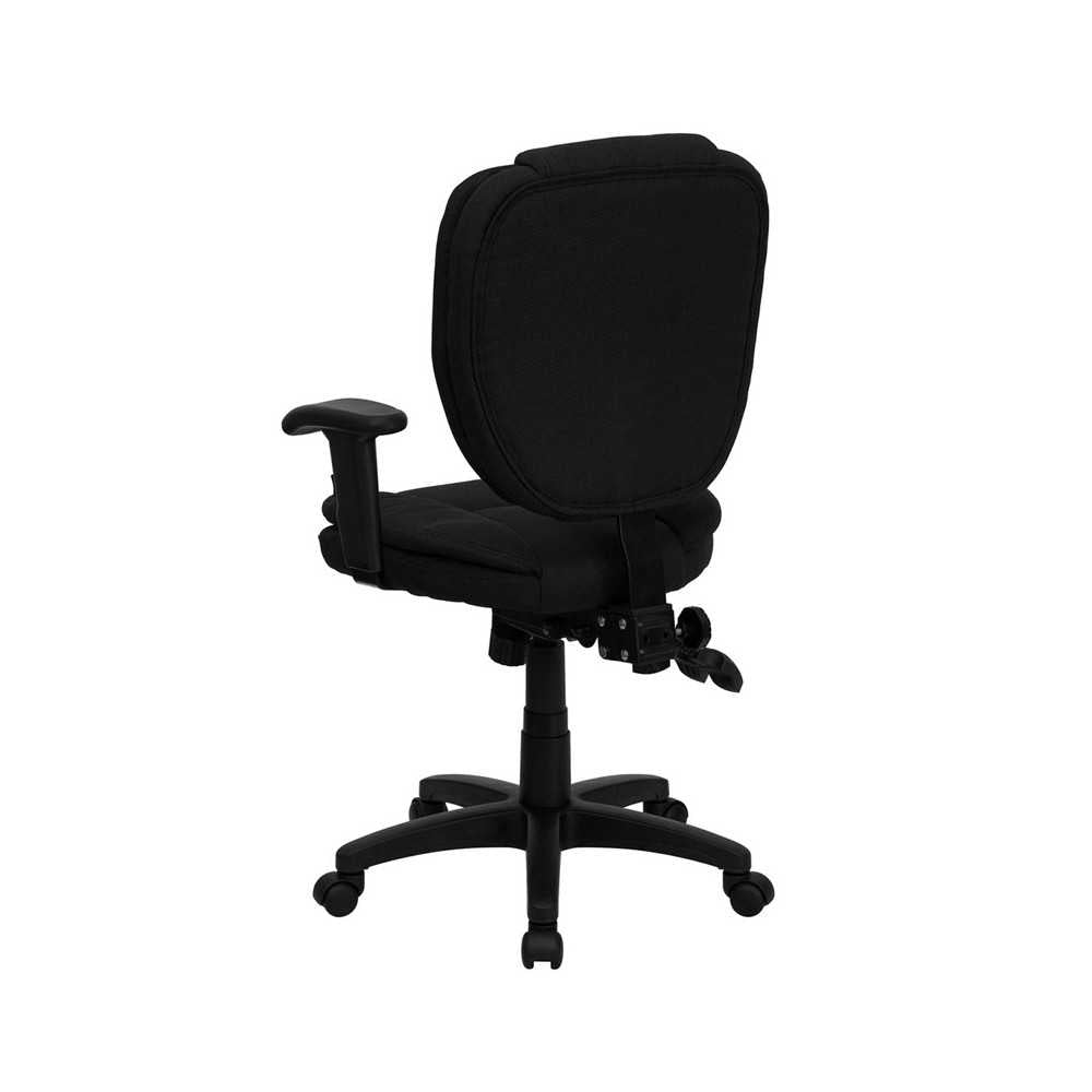 Mid-Back Black Fabric Multifunction Swivel Ergonomic Task Office Chair with Pillow Top Cushioning and Arms