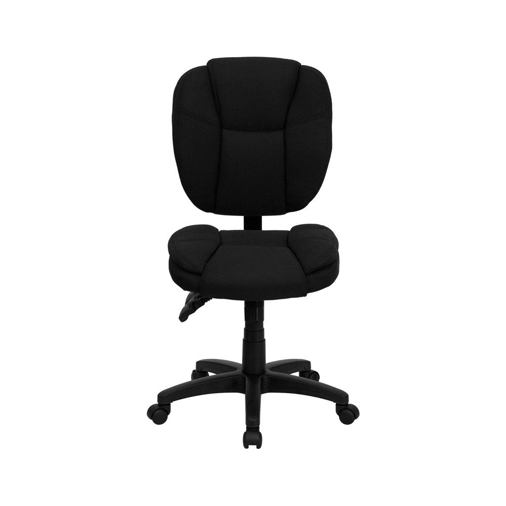 Mid-Back Black Fabric Multifunction Swivel Ergonomic Task Office Chair with Pillow Top Cushioning