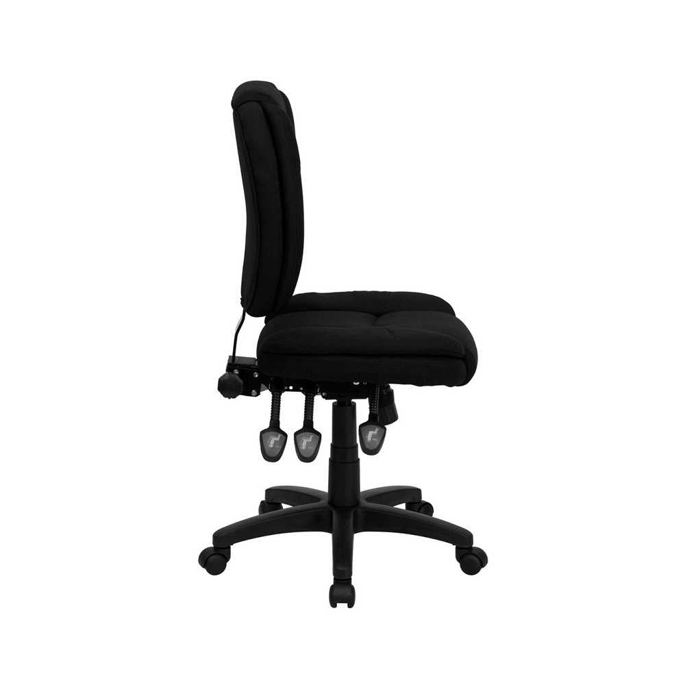 Mid-Back Black Fabric Multifunction Swivel Ergonomic Task Office Chair with Pillow Top Cushioning