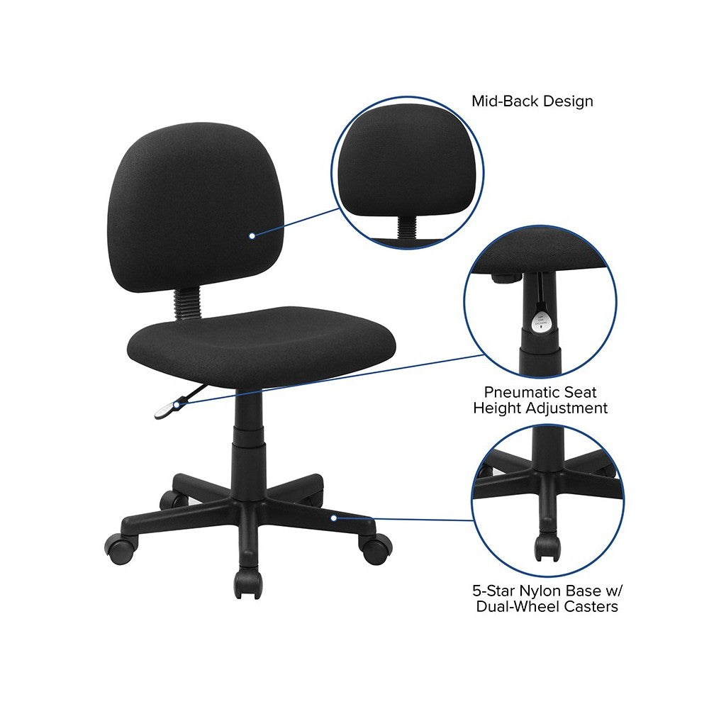Mid-Back Black Fabric Swivel Task Office Chair