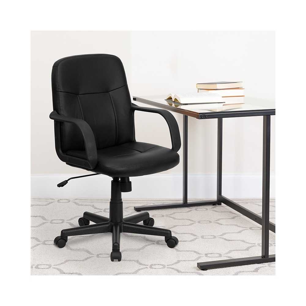 Mid-Back Black Glove Vinyl Executive Swivel Office Chair with Arms