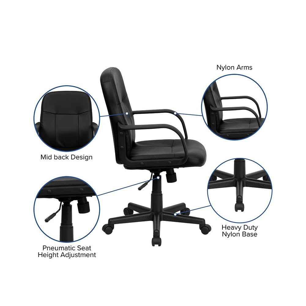 Mid-Back Black Glove Vinyl Executive Swivel Office Chair with Arms