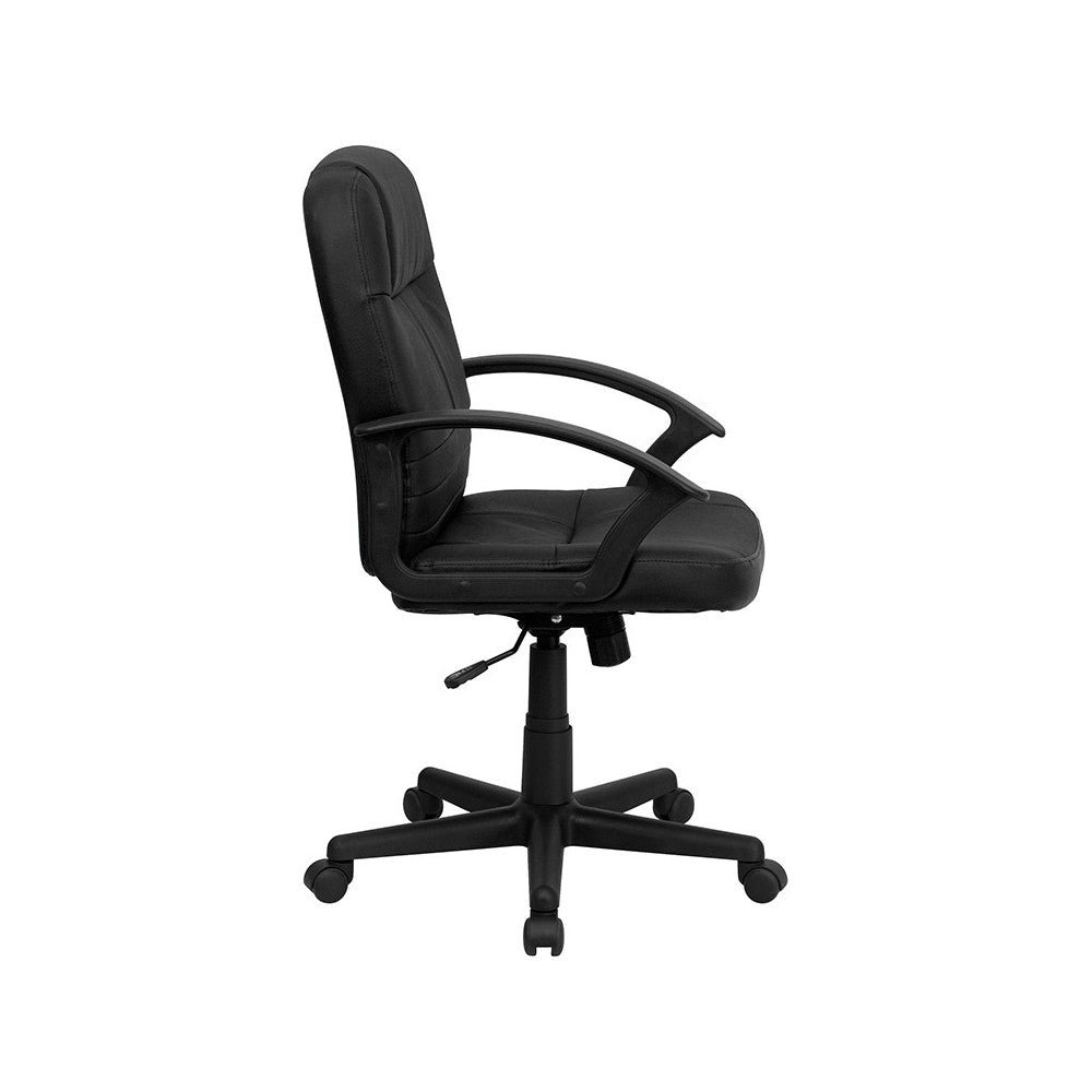 Mid-Back Black Leather Executive Swivel Office Chair with Rounded Back and Arms