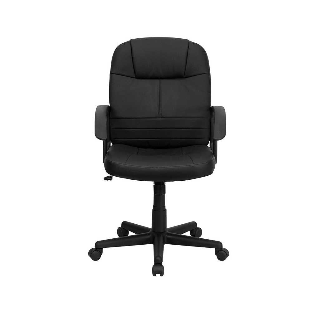 Mid-Back Black Leather Executive Swivel Office Chair with Rounded Back and Arms
